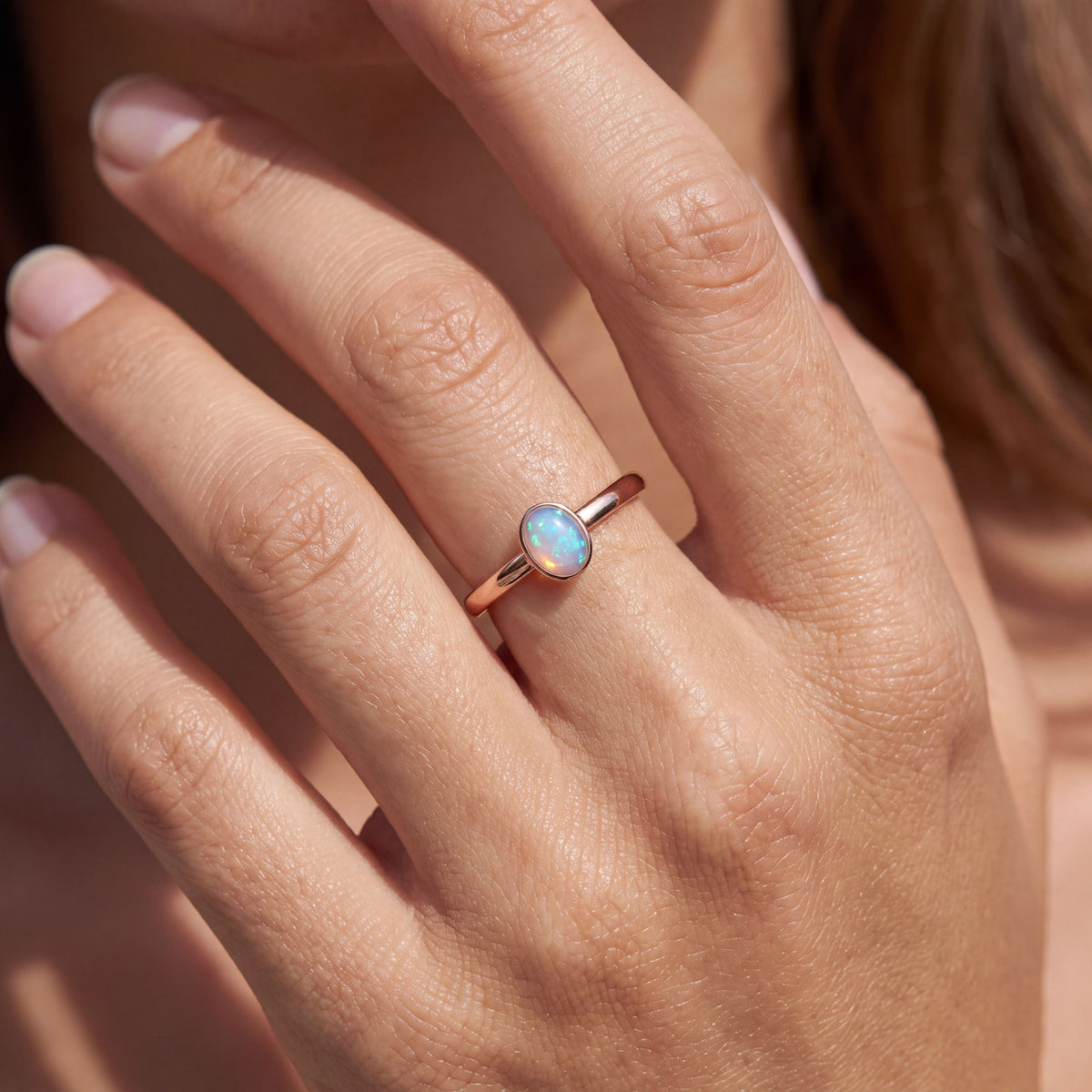 True Flame Oval Ring Crystal Opal Rose Gold