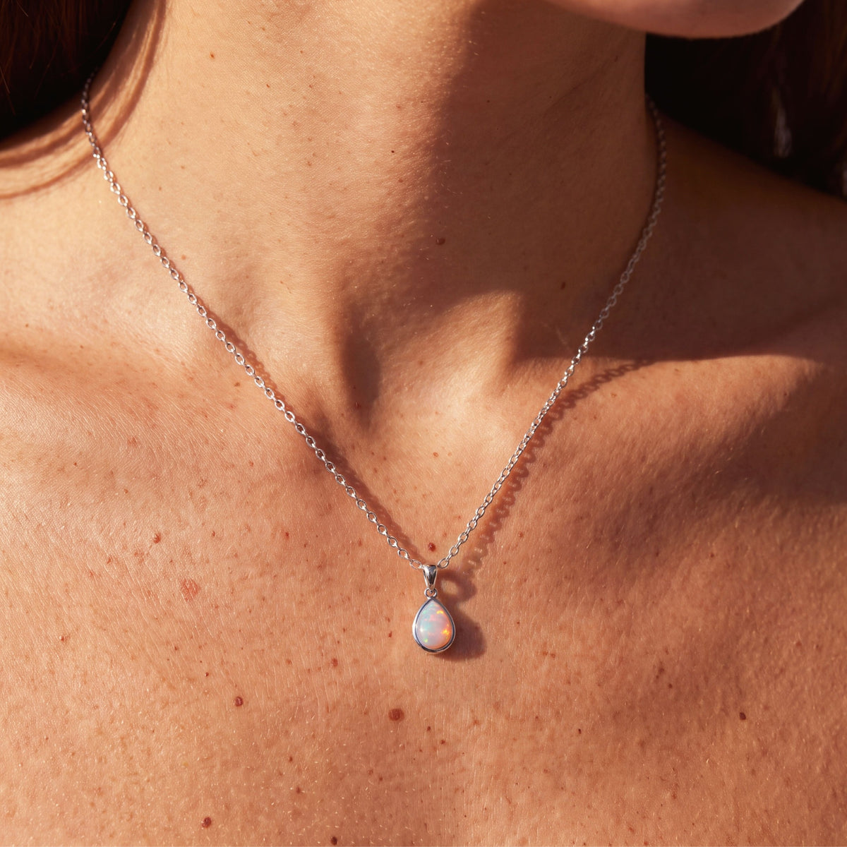 True Flame Pear Necklace White Opal Silver