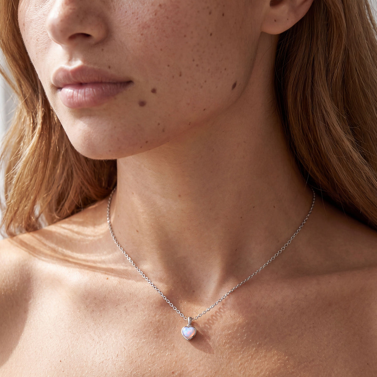 True Flame Heart Necklace White Opal Silver