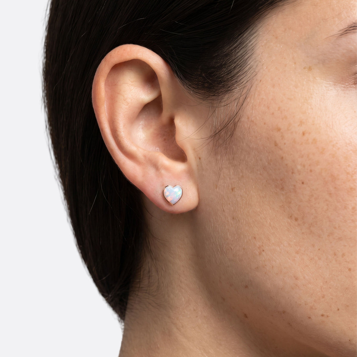 True Flame Heart Earrings White Opal Rose Gold