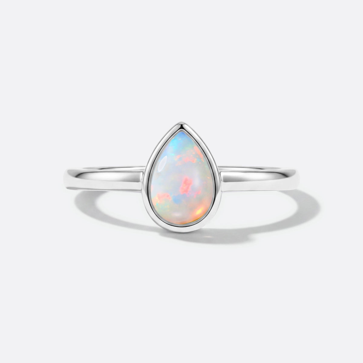 True Flame Pear Ring White Opal Argento