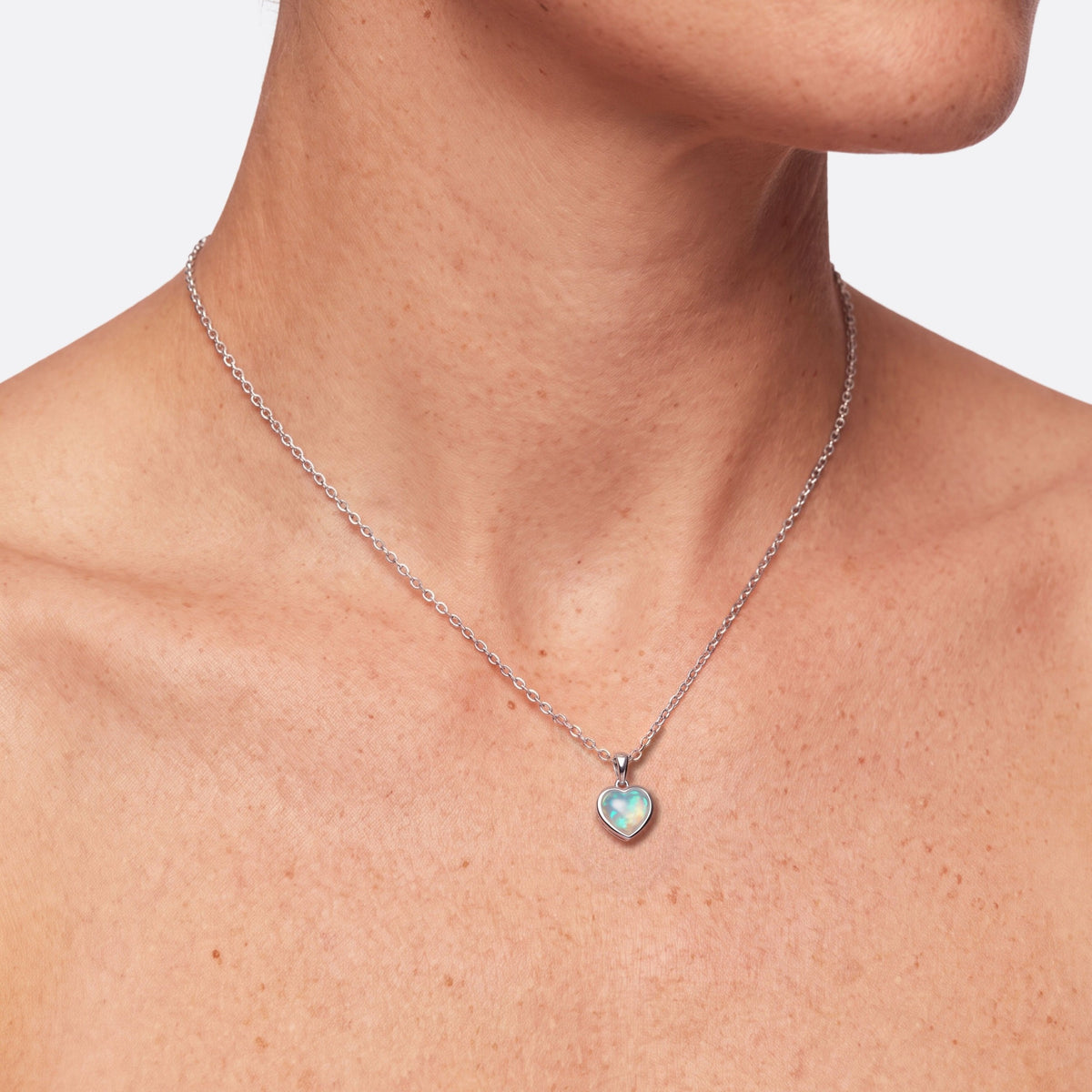 True Flame Heart Necklace Crystal Opal Silver