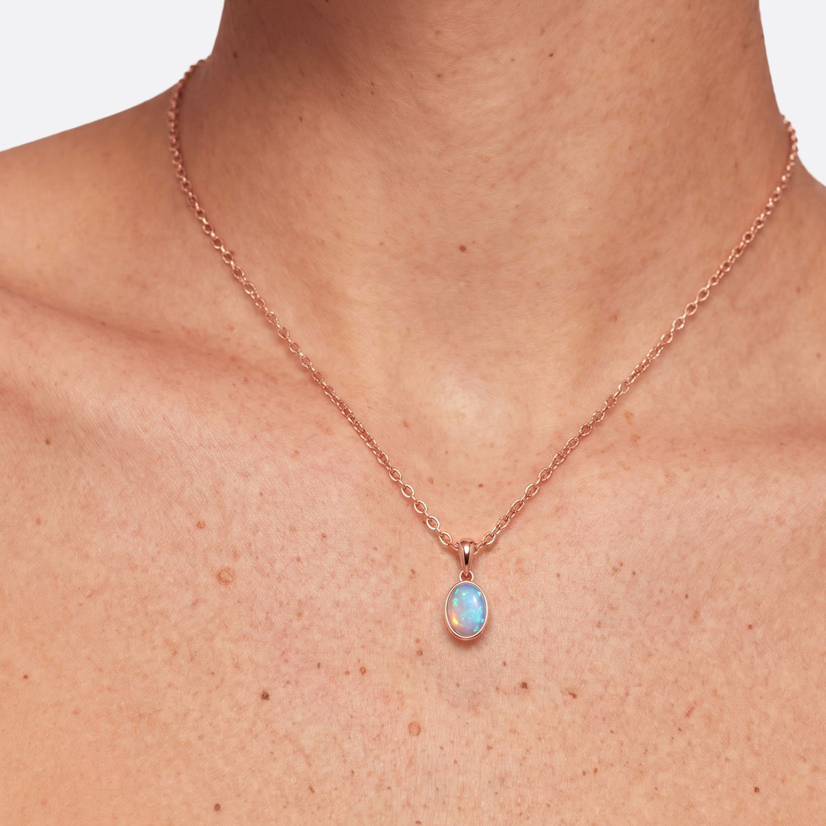 True Flame Oval Necklace Crystal Opal Rose Gold