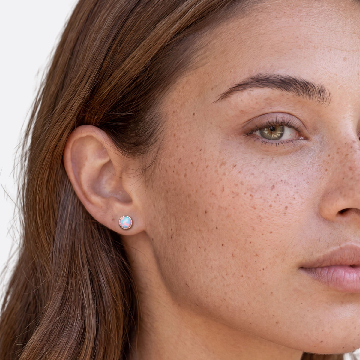 True Flame Round Earrings White Opal Rose Gold