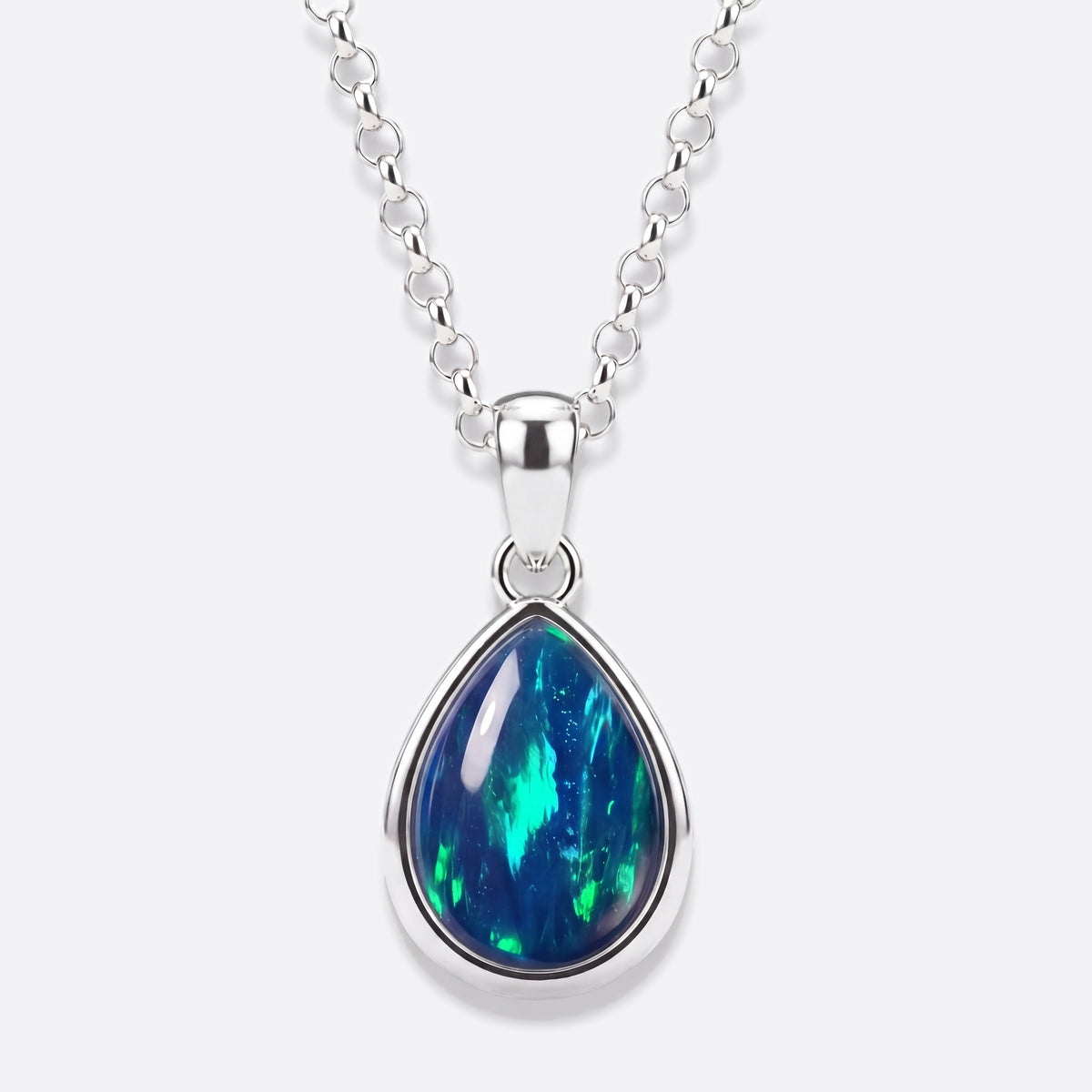 Drop of Flame Kette Silber mit blau-grüner Opal-Triplette in Tropfenform