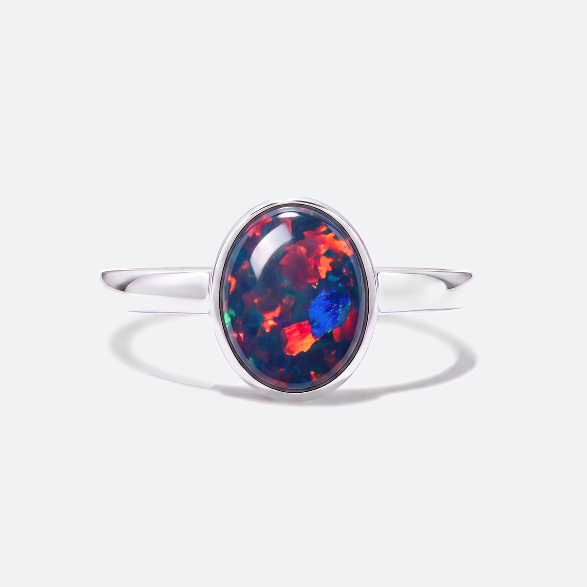 Ellipse of Flame Red Ring Silber mit roter Opal-Triplette oval