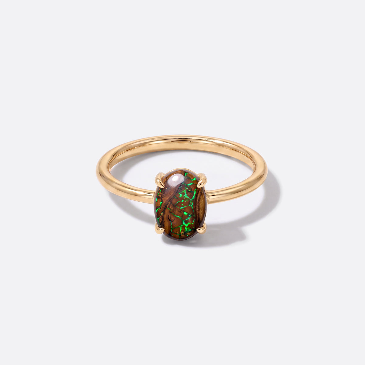 Opal-Ring 14K Gold, Boulder-Opal, schräg
