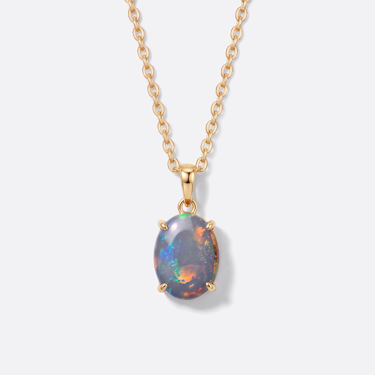 Opal-Kette 14K Gold, Semi-Black-Opal aus Lightning Ridge, vorne