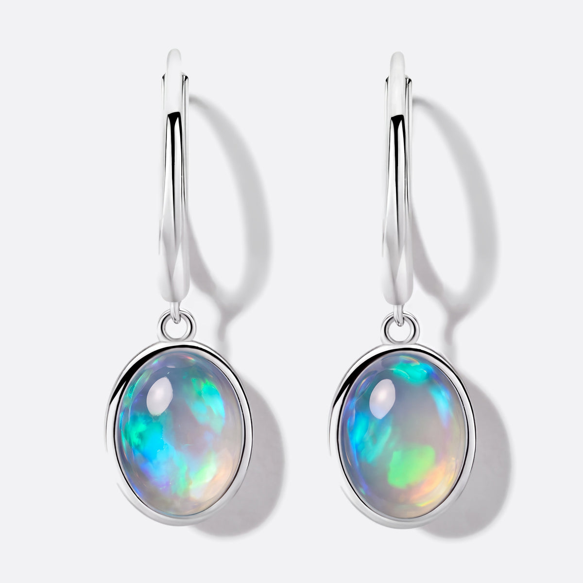 Opal-Ohrhänger 925 Silber, ovaler Welo-Opal, vorne