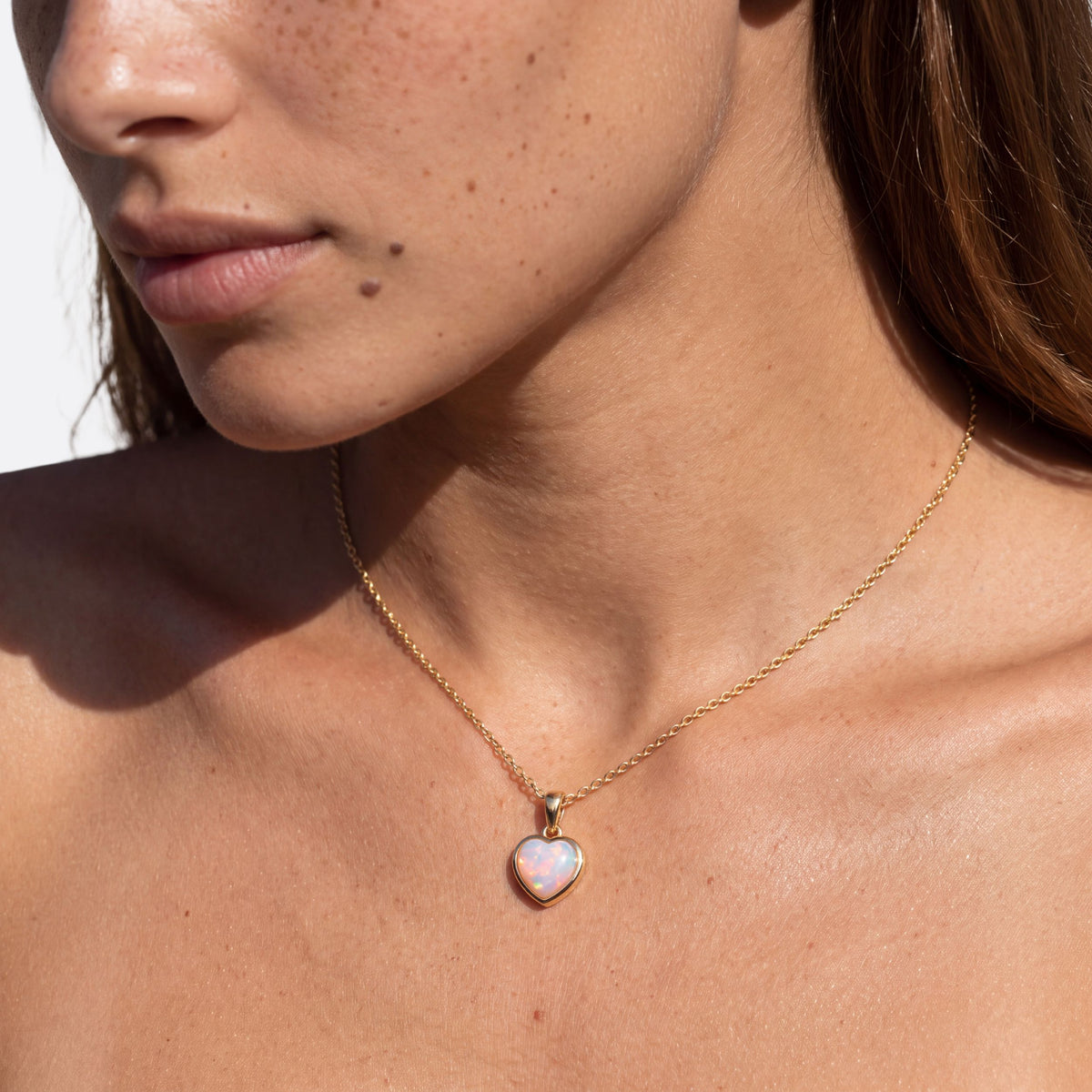 True Flame Heart Necklace White Opal Gold