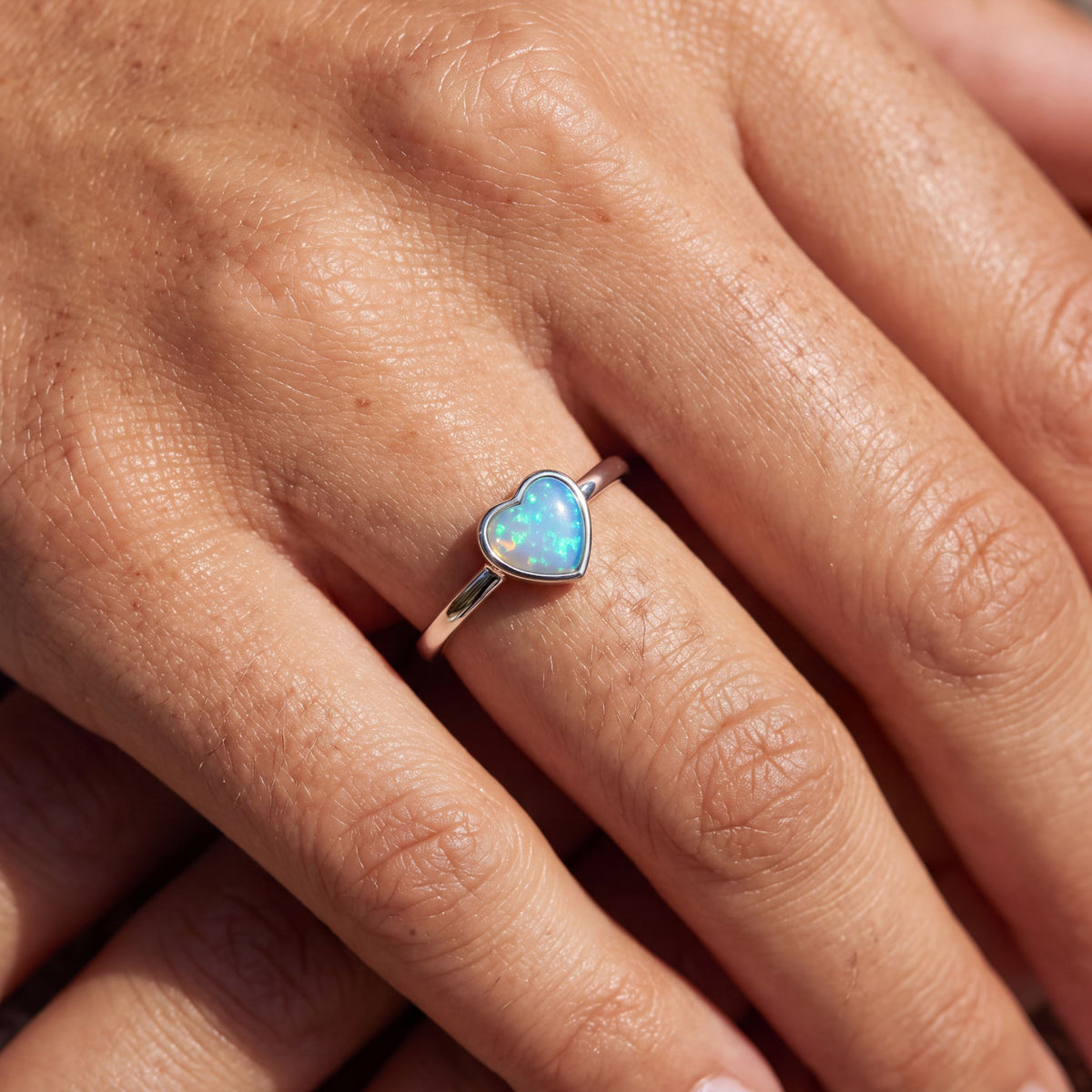True Flame Heart Ring Crystal Opal Silver