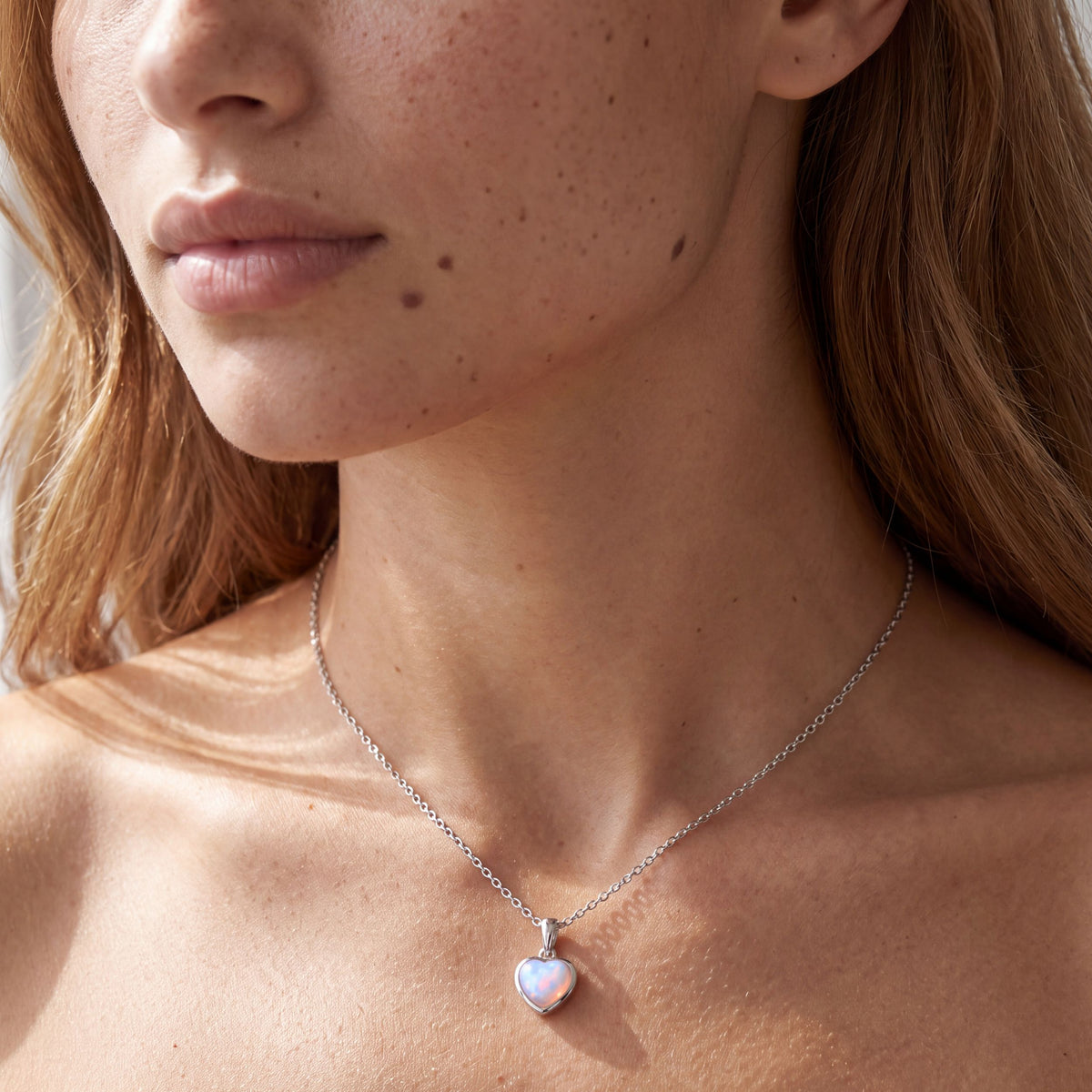 True Flame Heart Necklace White Opal Silber