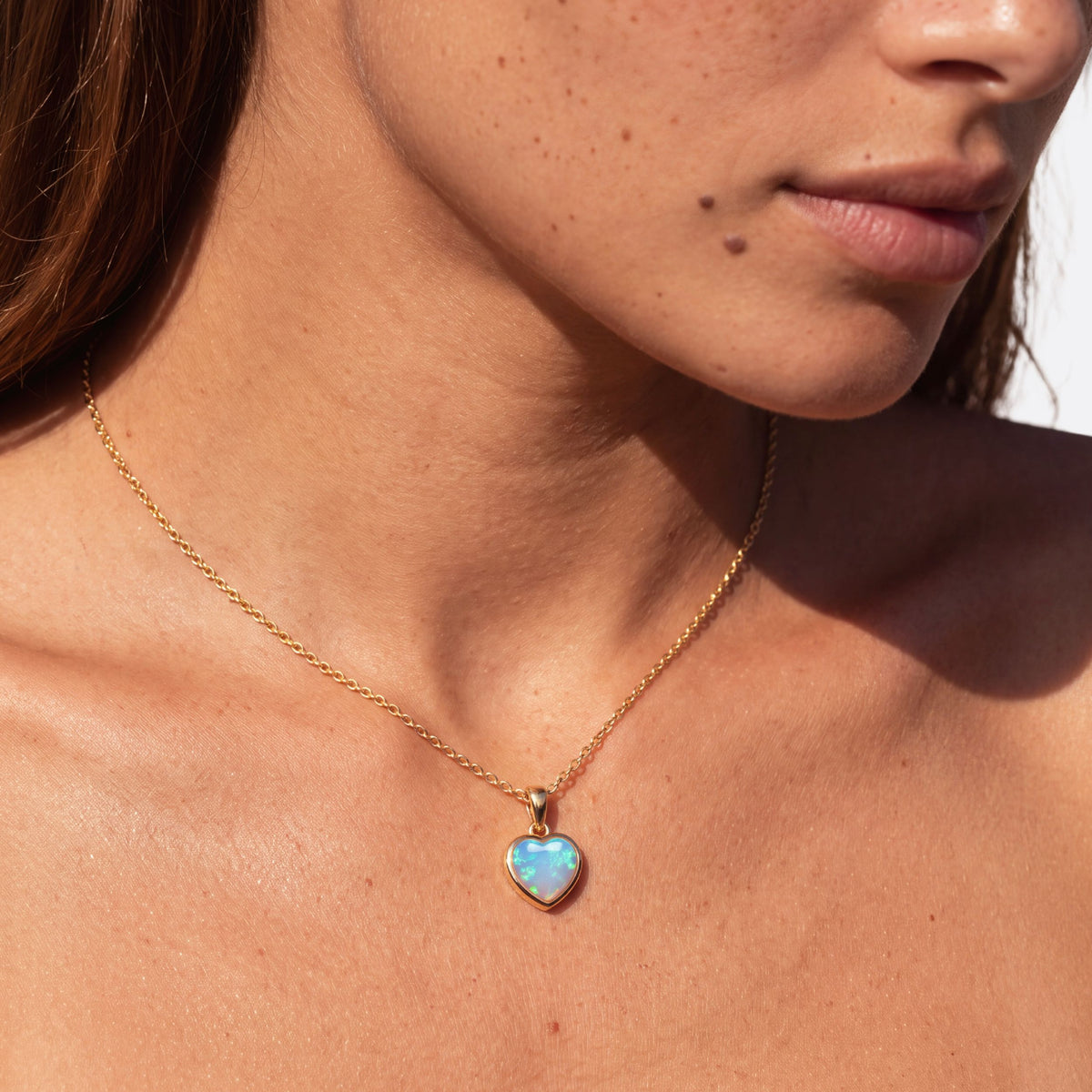 True Flame Heart Necklace Crystal Opal Gold