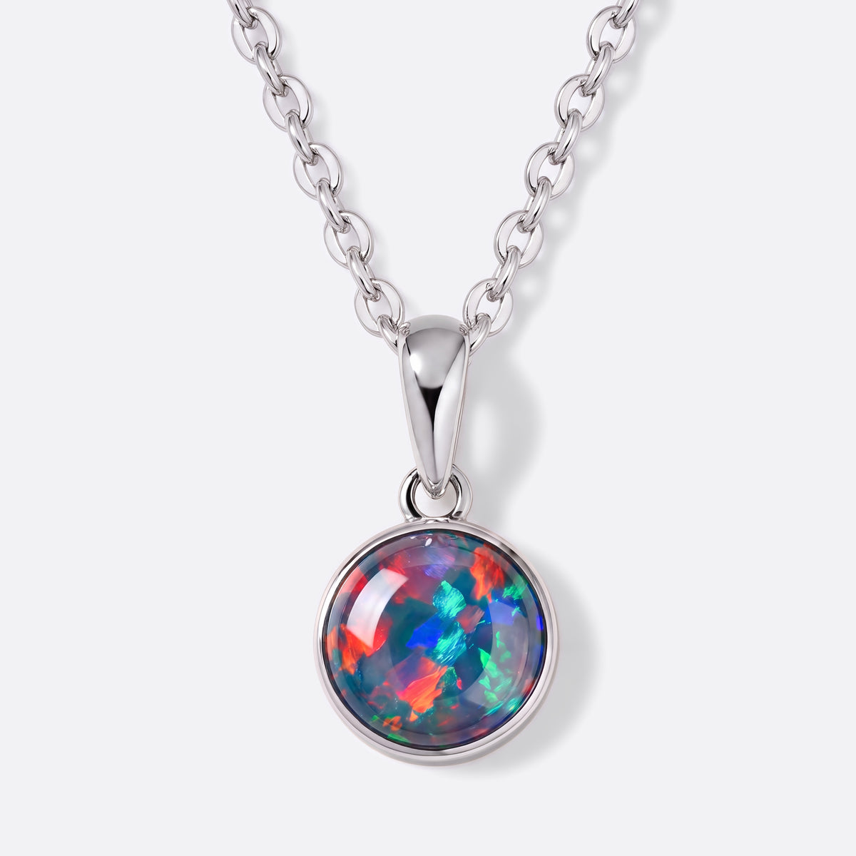Circle of Flame Opal-Kette Rot, runder Opal-Anhänger (Triplette) in 925 Silber, Ansicht vorne