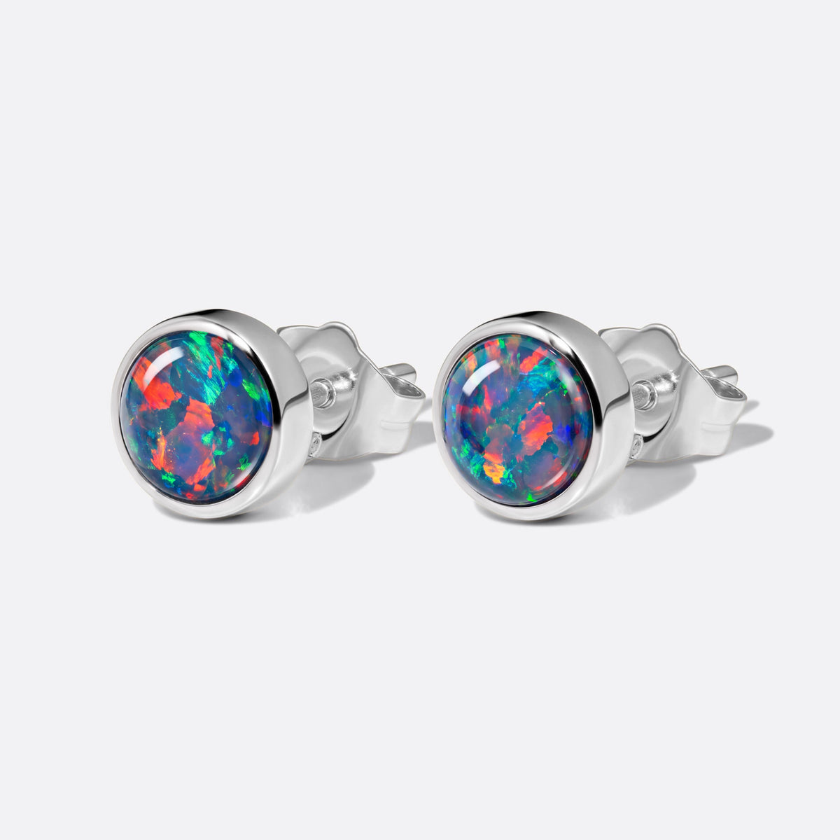 Circle of Flame Opal-Ohrstecker Rot mit Verschluss, runde Opale (Triplette) in 925 Silber
