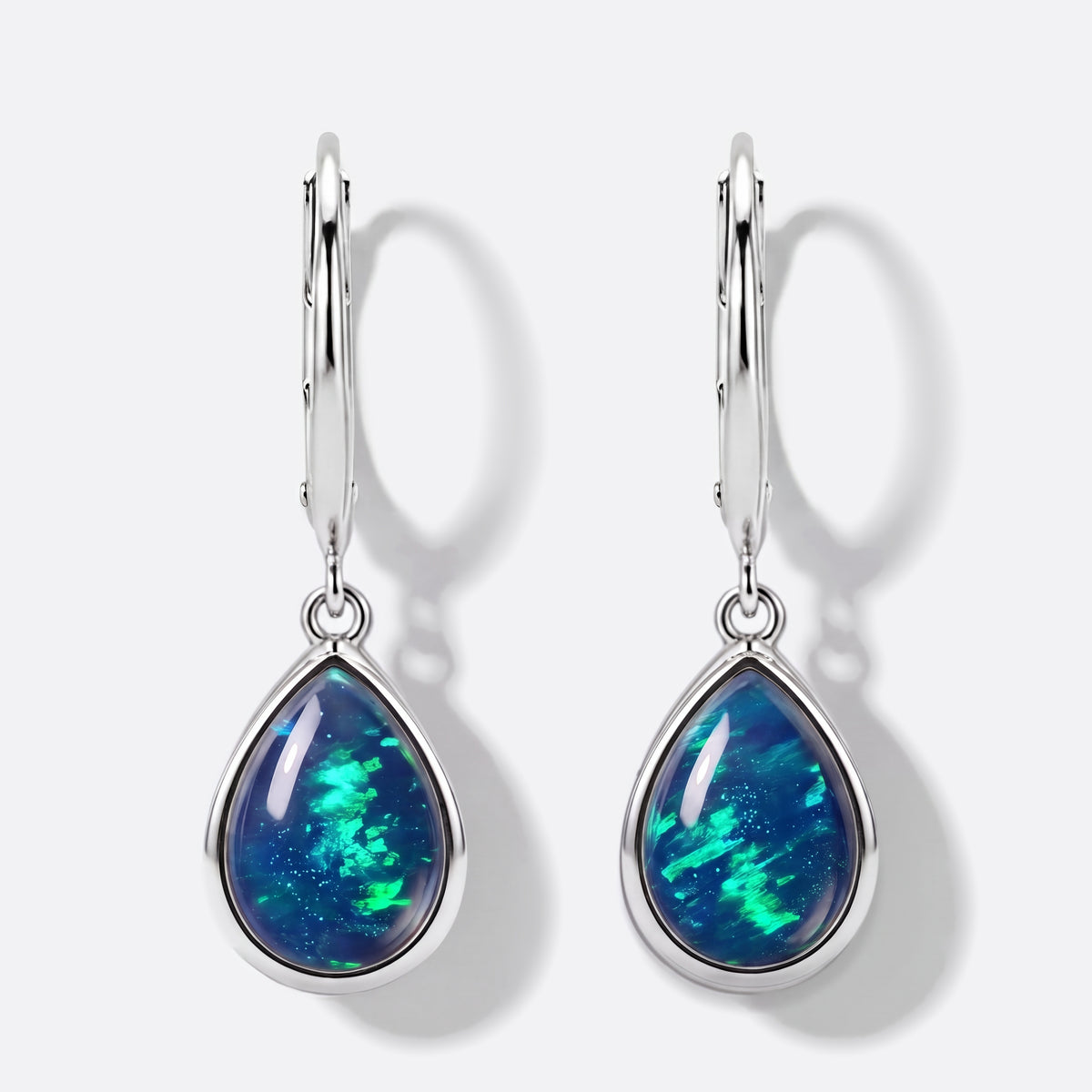 Drop of Flame Ohrhänger Silber mit blau-grünen Opal-Tripletten