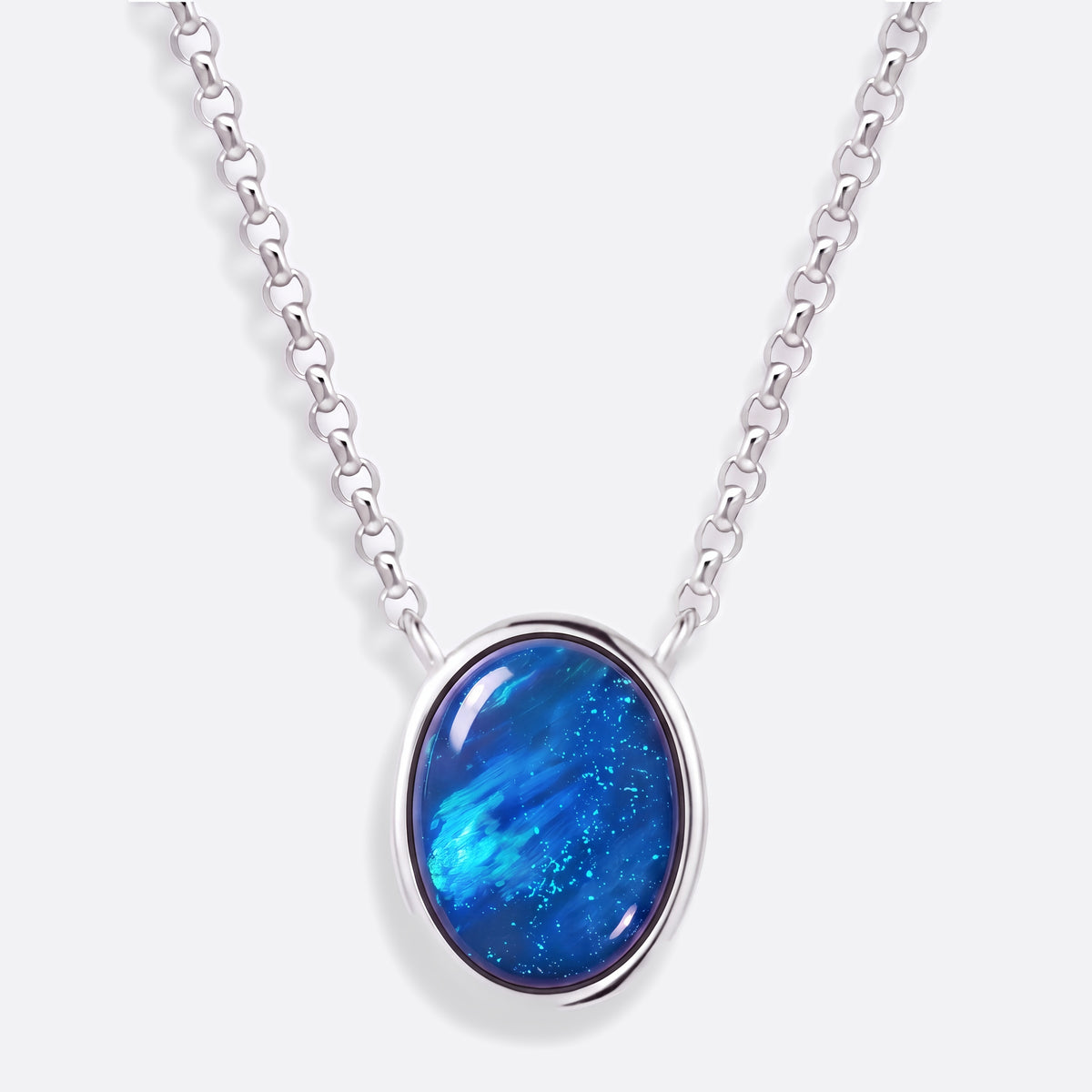 Ellipse of Flame Kette Silber mit blauer Opal-Triplette oval