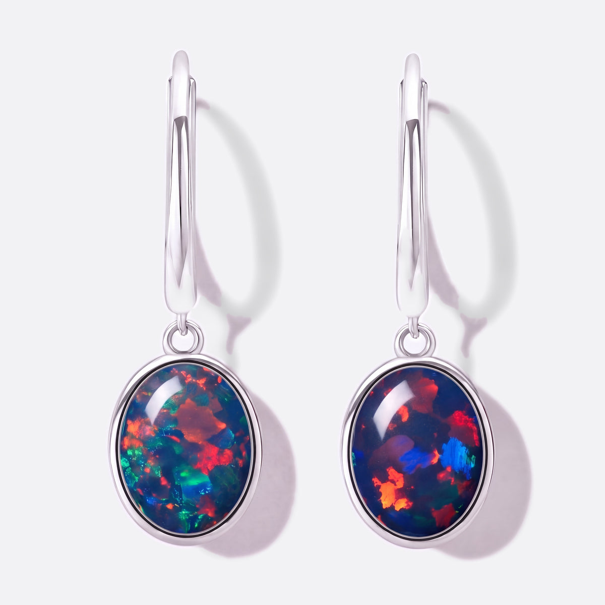 Ellipse of Flame Red Ohrhänger Silber mit roten Opal-Tripletten