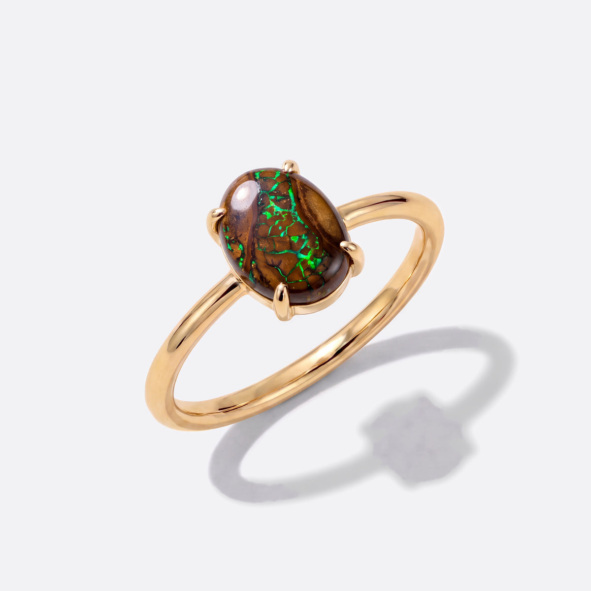 Opal-Ring 14K Gold, Boulder-Opal, von oben