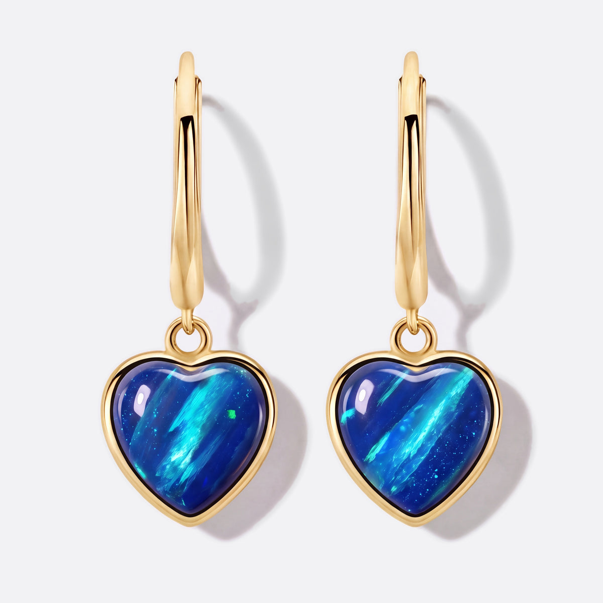 Heart of Fire Ohrhänger vergoldet mit blauer Opal-Triplette in Herzform